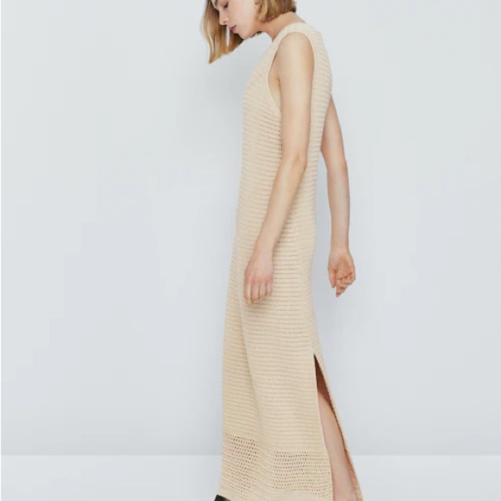 Massimo Dutti Cream Sleeveless Maxi Dress with Mock Neck